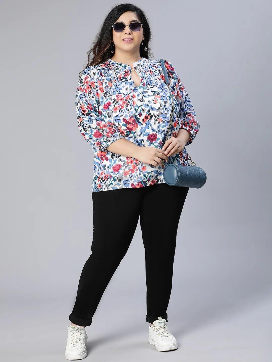 Rare Floral Print Women Plus Size Top