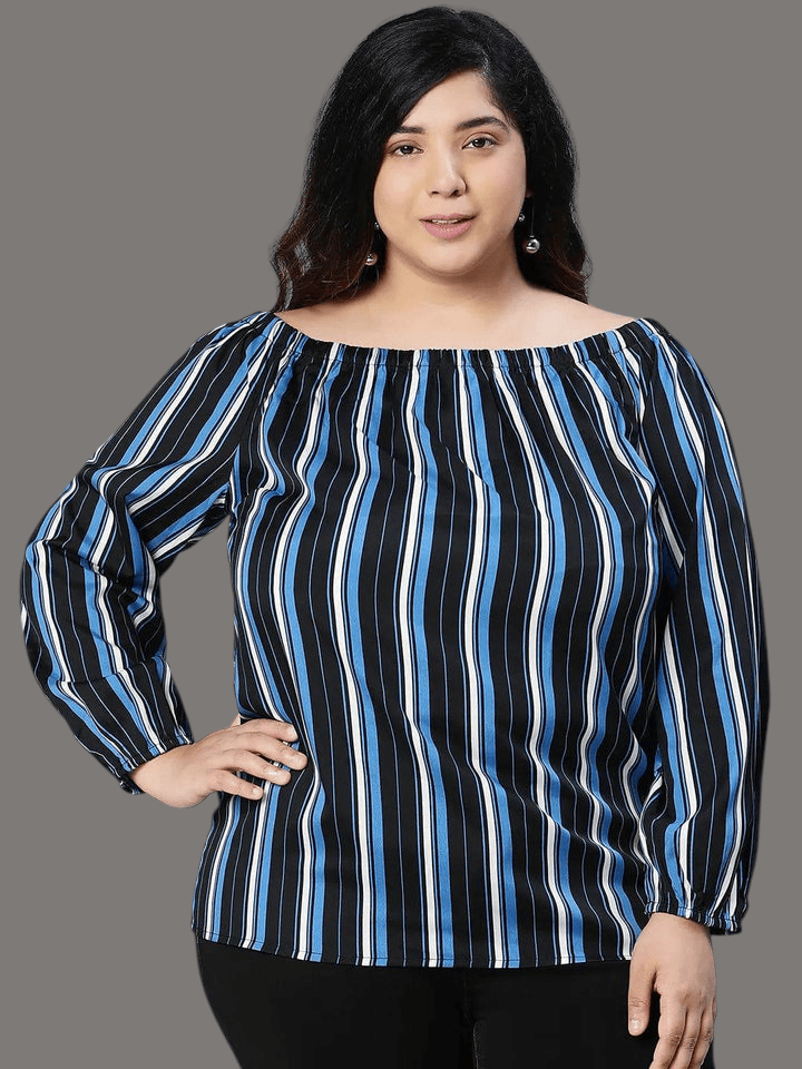Plus Size Multicolor Stripe Pattern Top