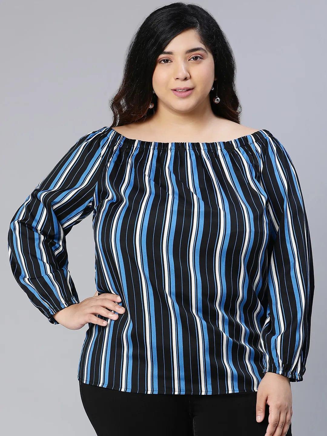 Color Paneled Full Sleeve Somen Plus Size Top