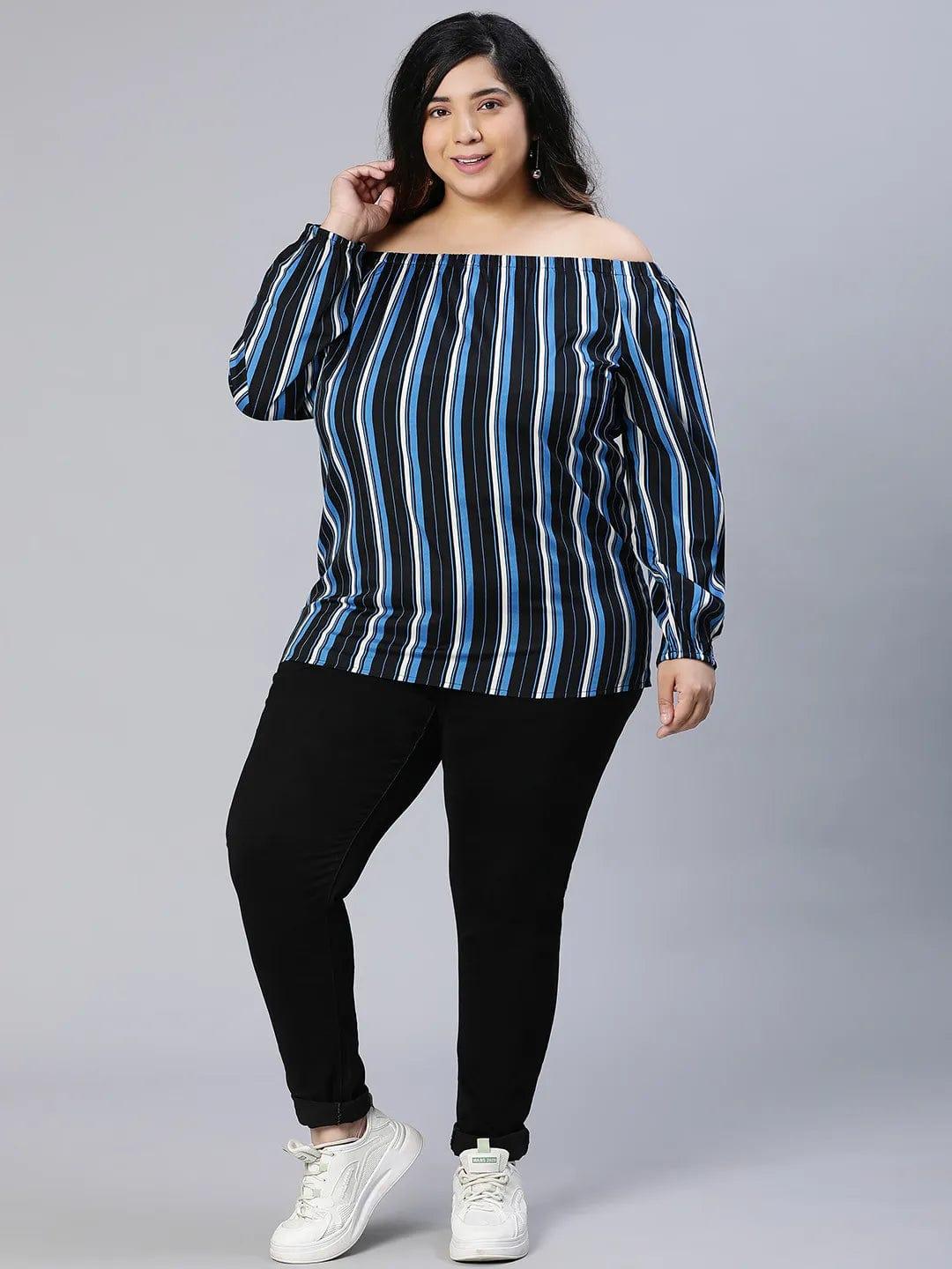 Color Paneled Full Sleeve Somen Plus Size Top