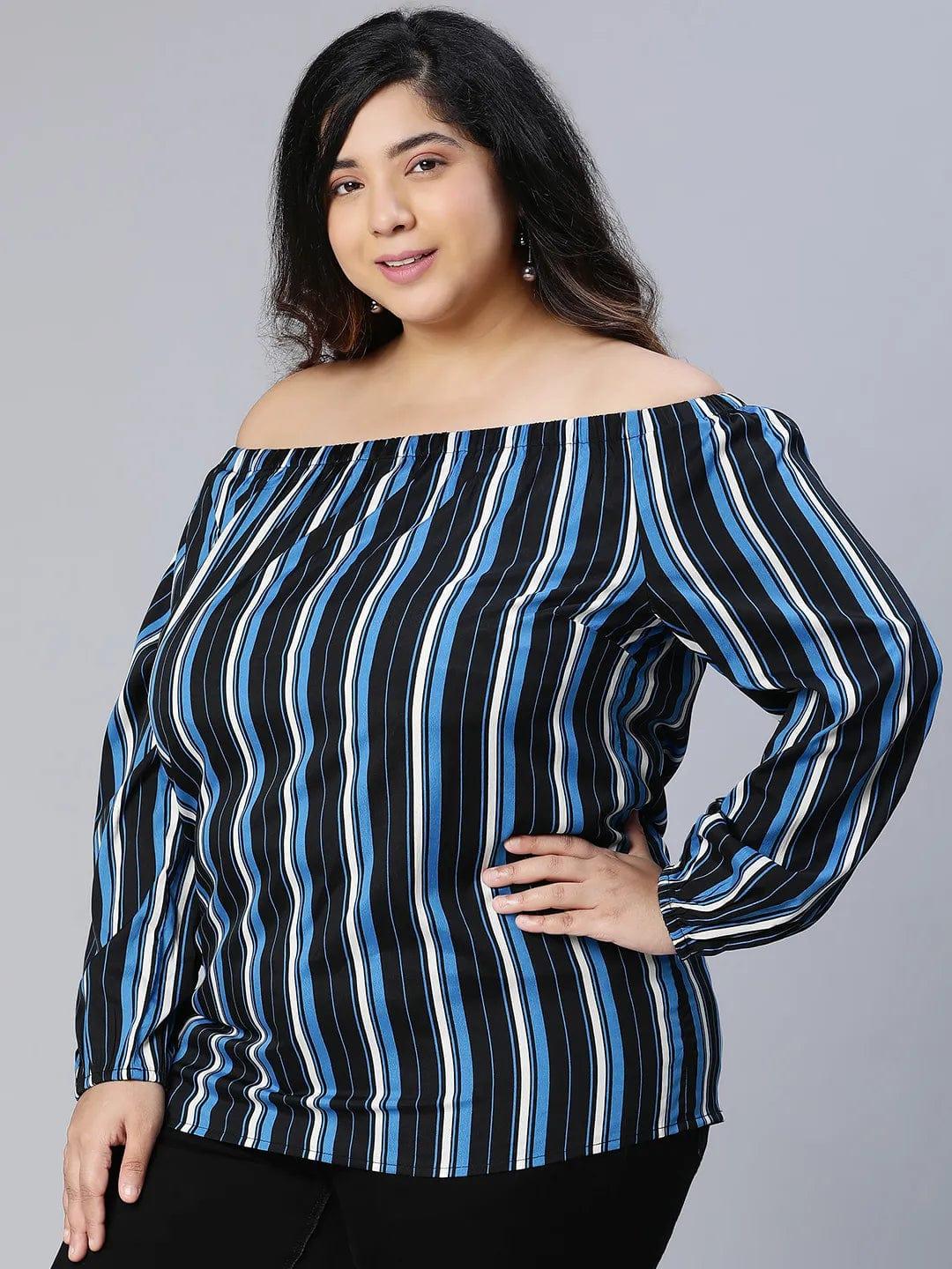 Color Paneled Full Sleeve Somen Plus Size Top