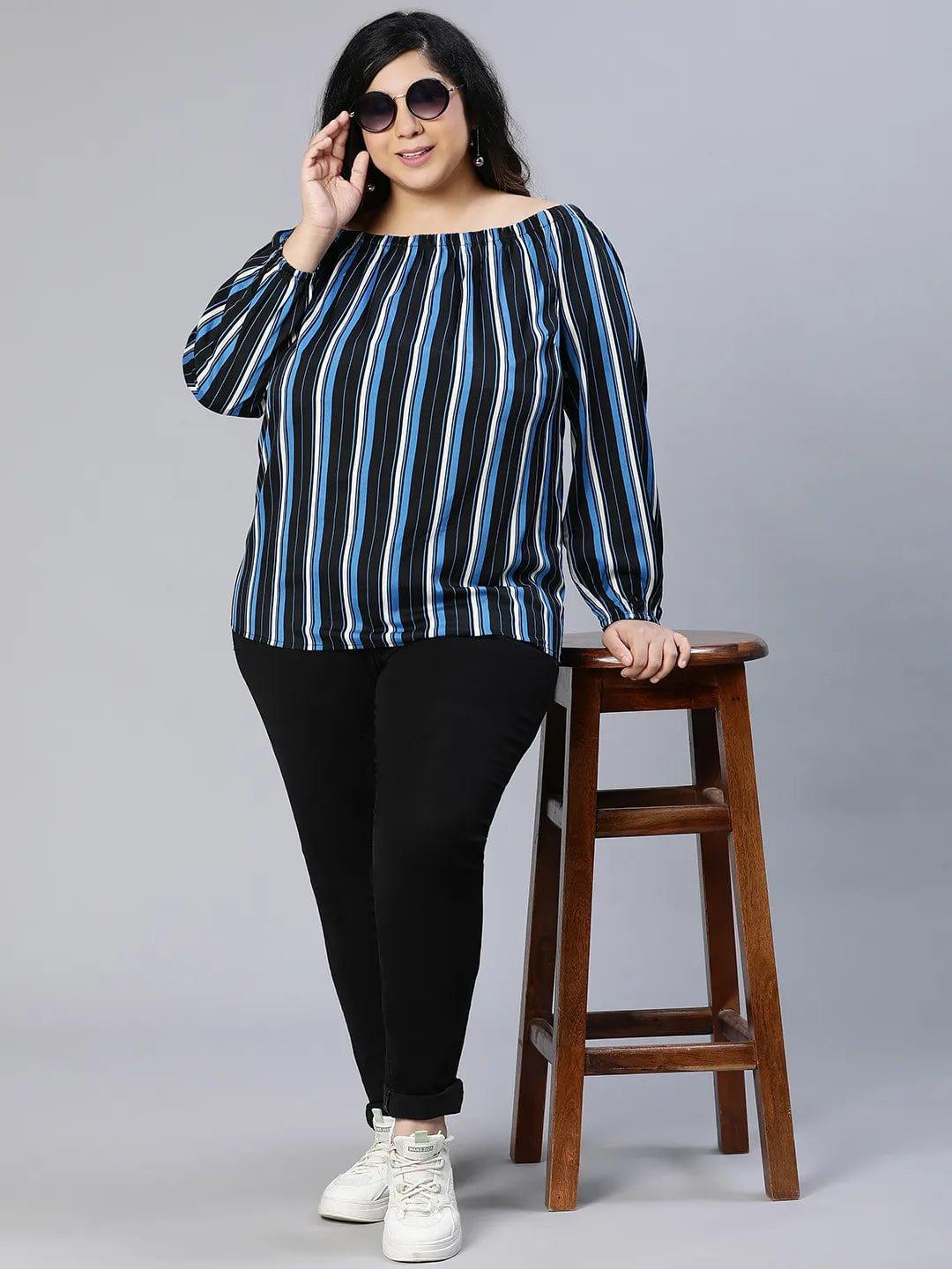 Color Paneled Full Sleeve Somen Plus Size Top