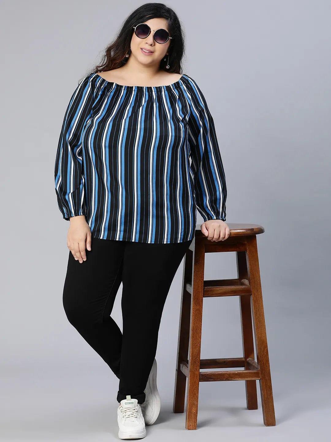 Color Paneled Full Sleeve Somen Plus Size Top