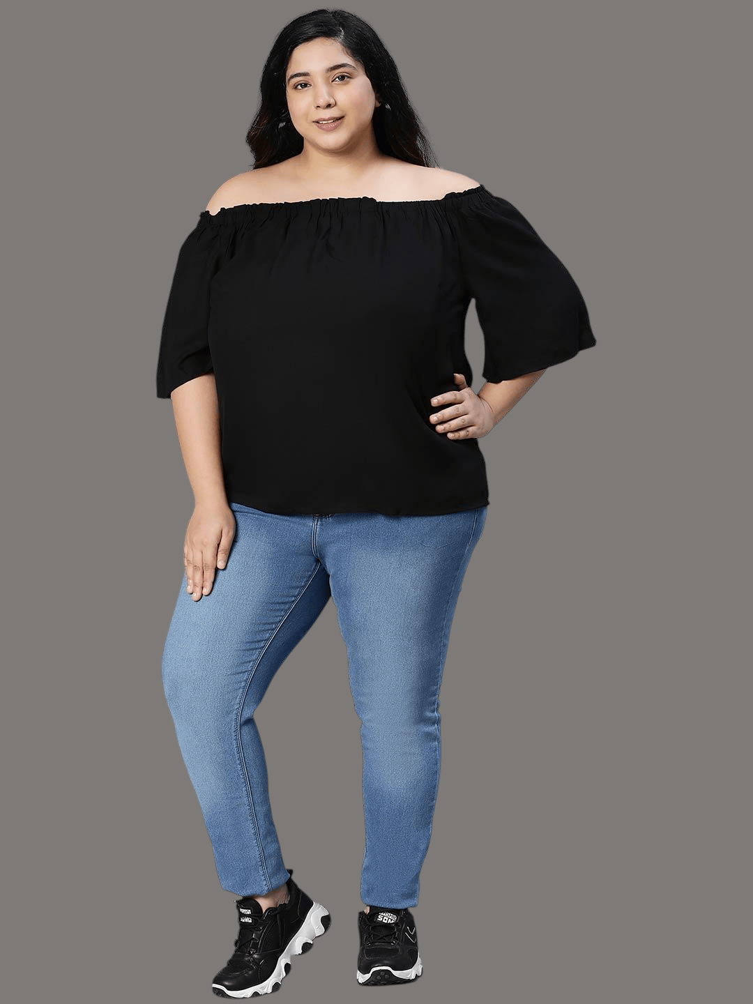 Plus Size Black Off Shoulder Top