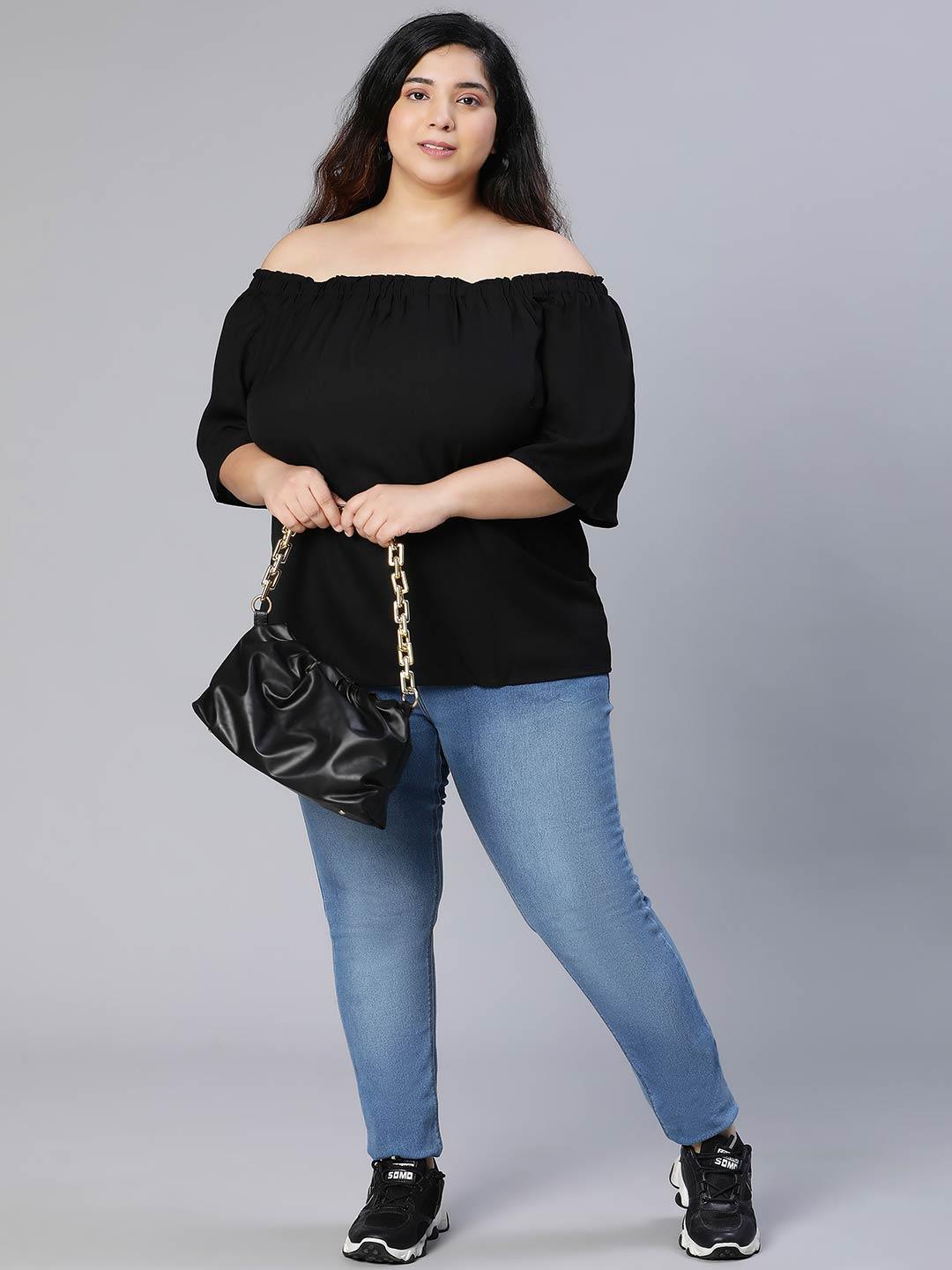 Uprised Black Bardot Plus Size Loopy Top For Women Today