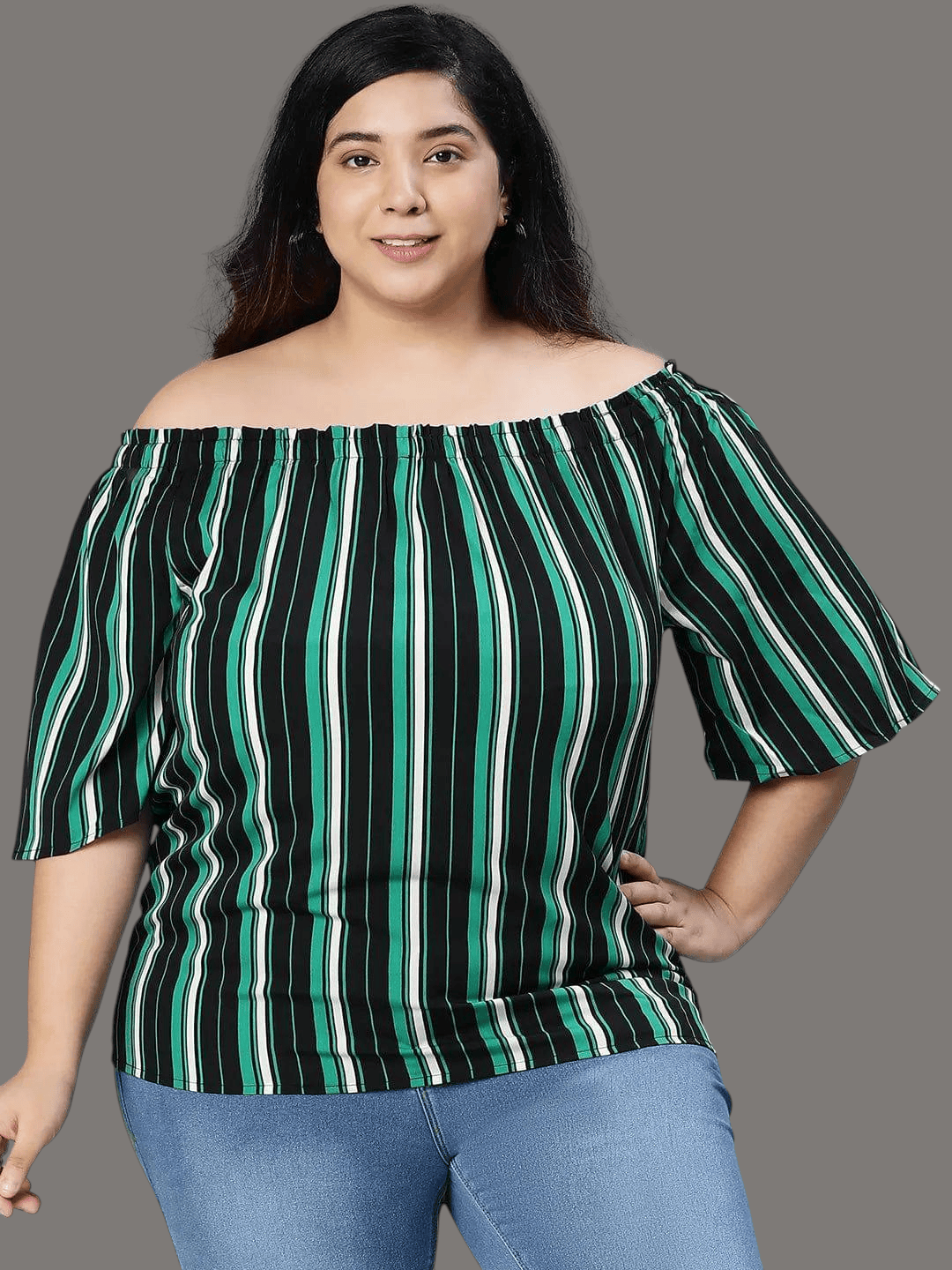 Plus Size Multicolor Stripe Printed Top