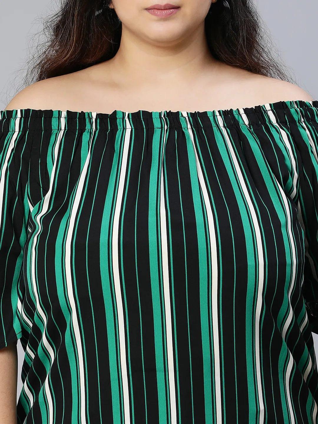 Multicolor Stripe Print Bardot Women Plus Size Top