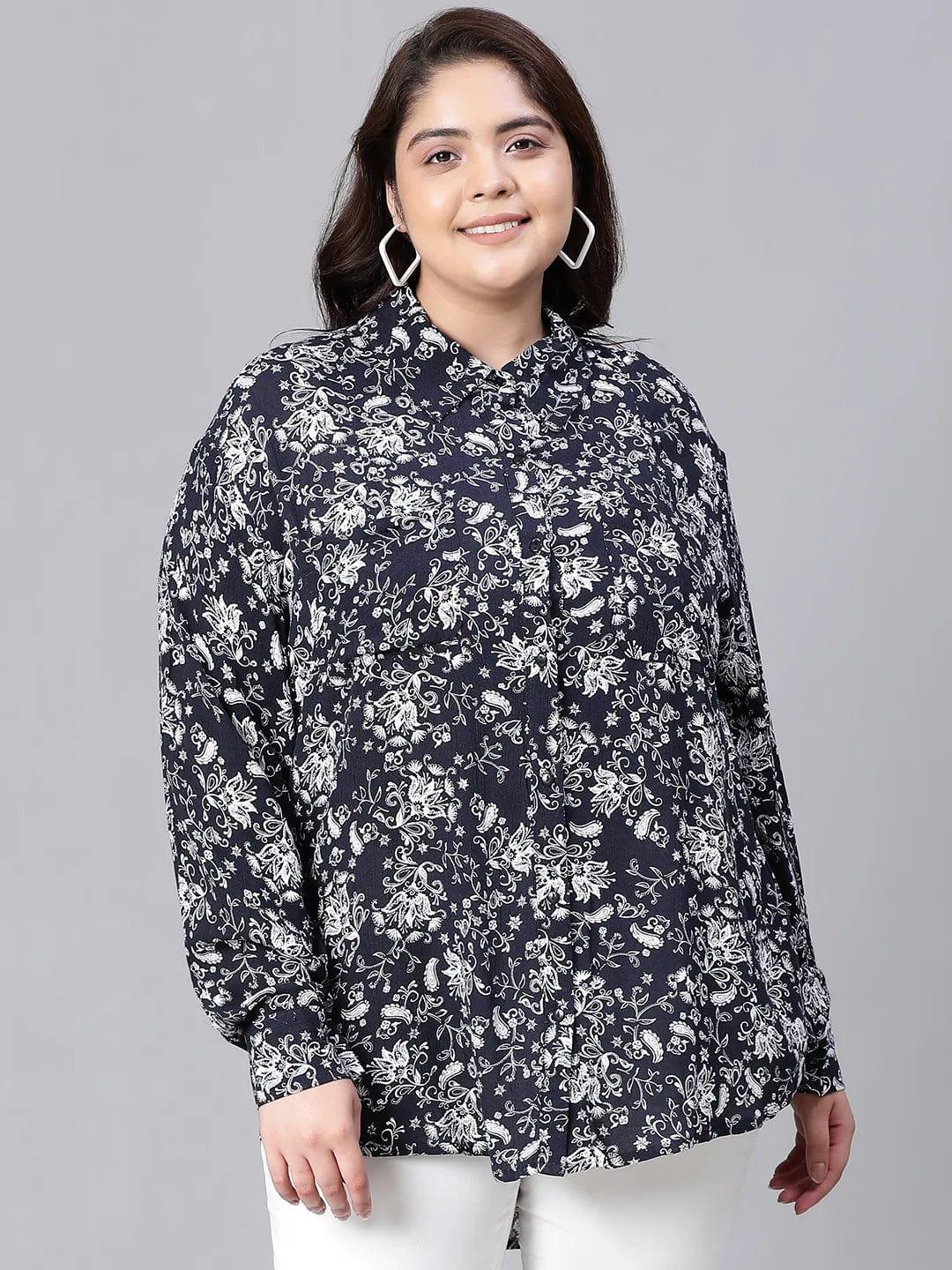 Sheen Black Floral Print Plus Size Women Shirt