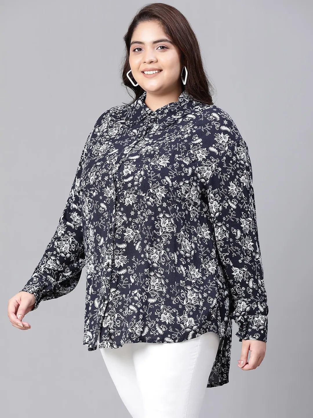 Sheen Black Floral Print Plus Size Women Shirt