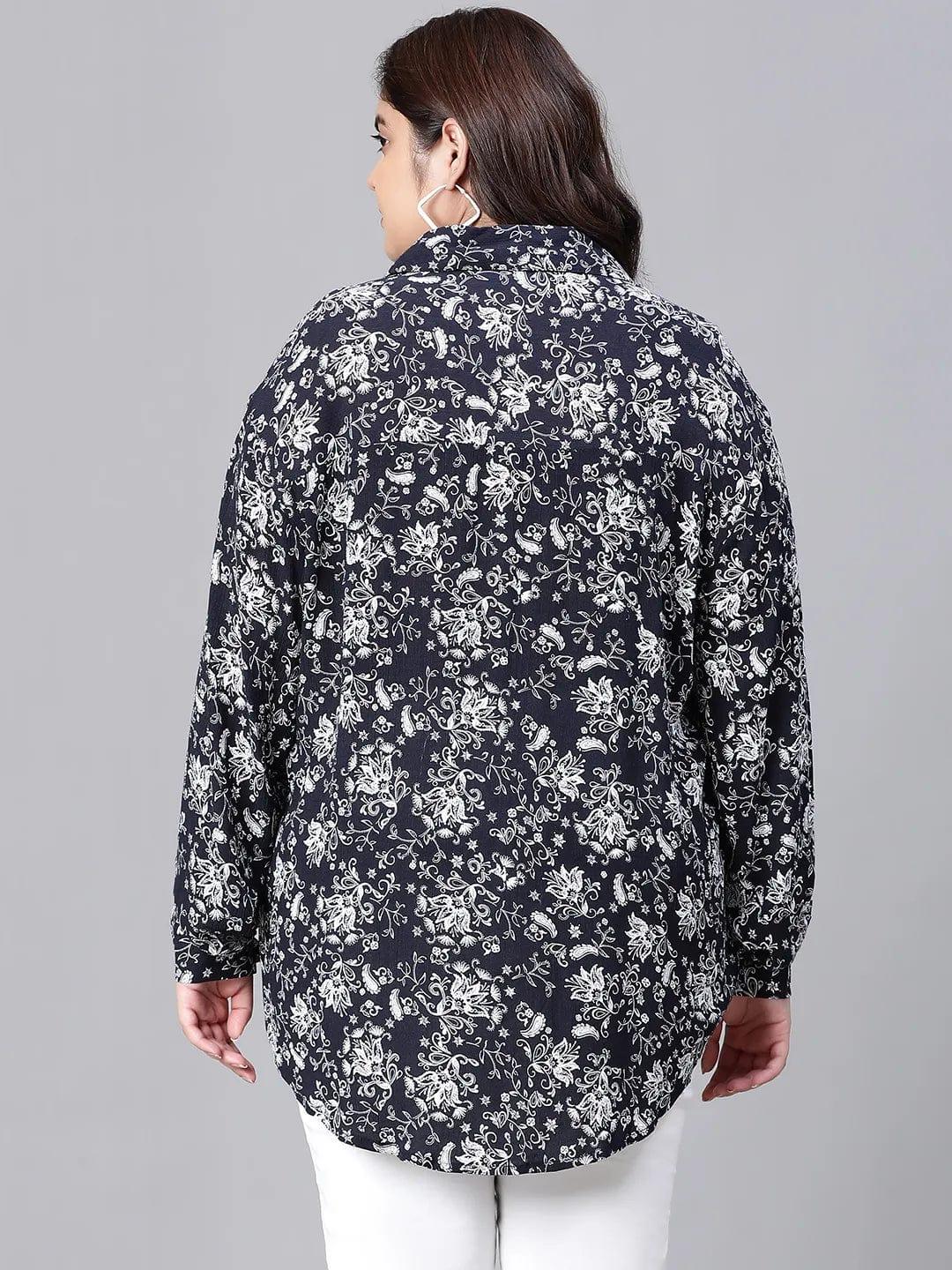 Sheen Black Floral Print Plus Size Women Shirt