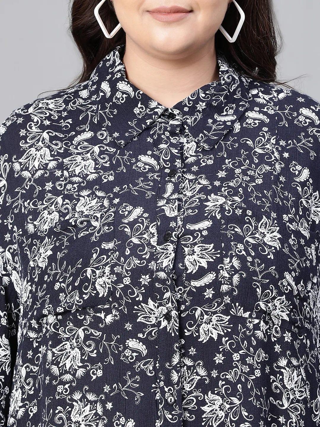 Sheen Black Floral Print Plus Size Women Shirt