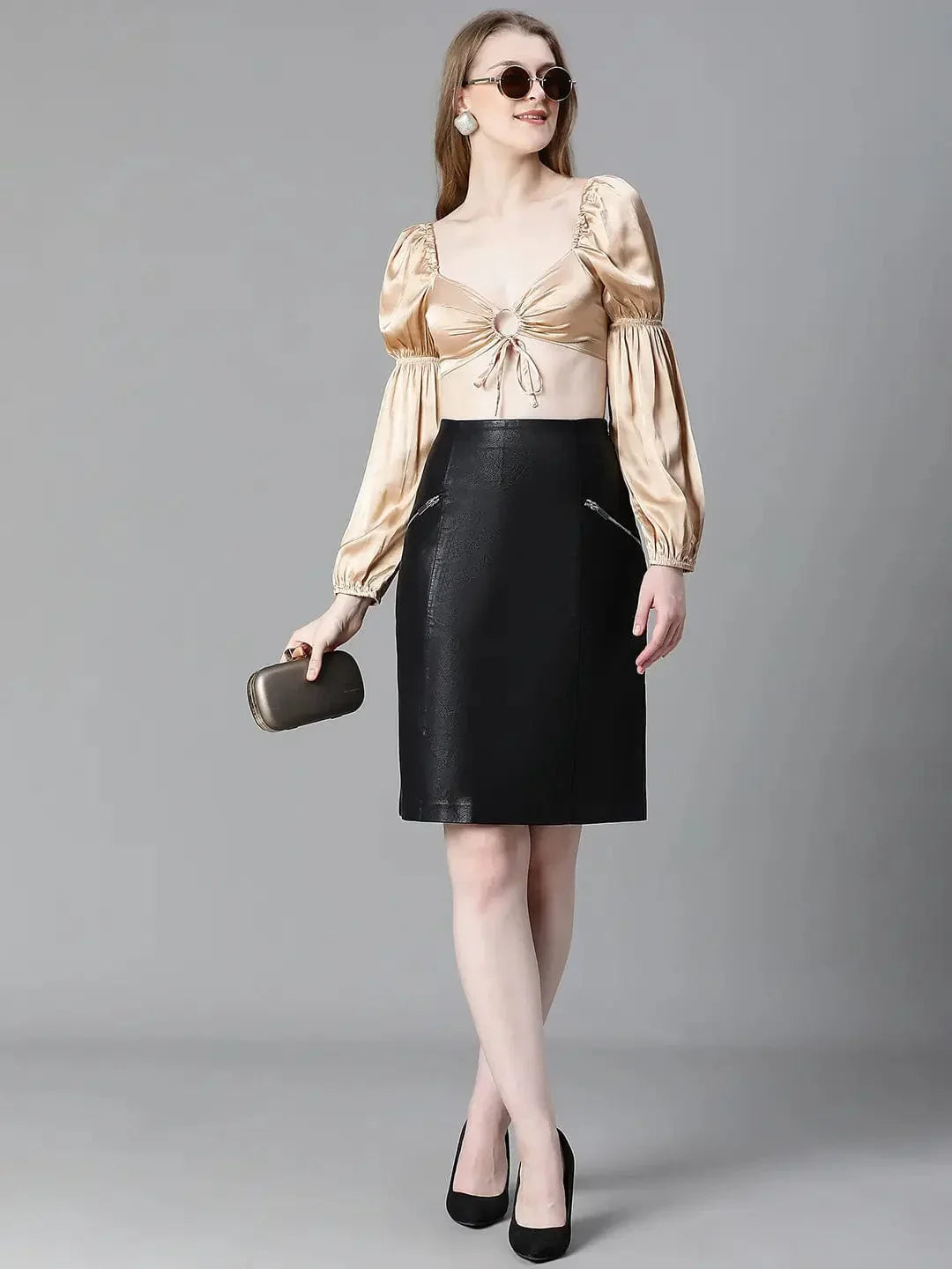 Women Soild White V-Neck Ring With Tie-Up Detailed Satin Crop Top - oxolloxo