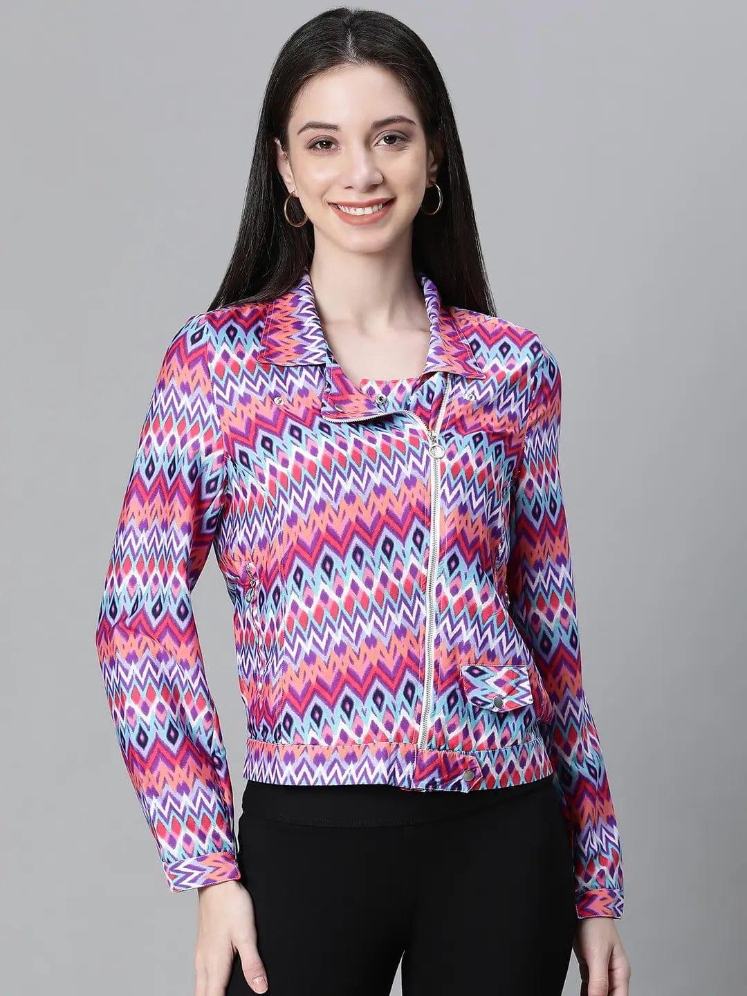 Women Multicolor Printed  With Lining Zipped Long Sleeve Bomber Jacket