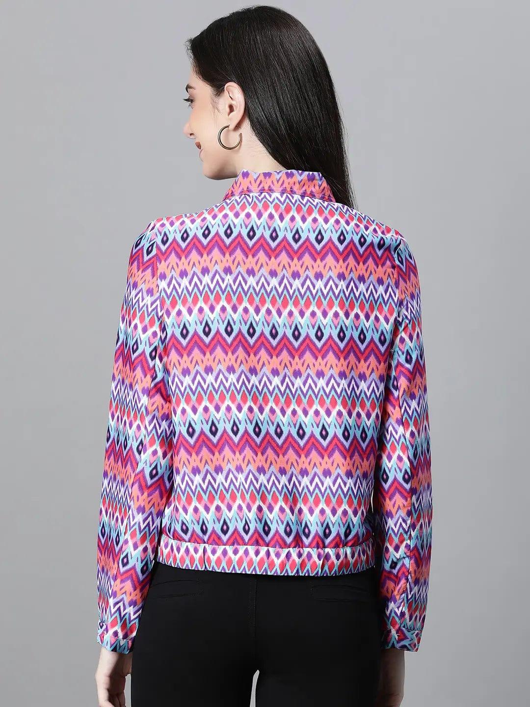 Women Multicolor Bomber Jacket With Lining Zipped Long Sleeve