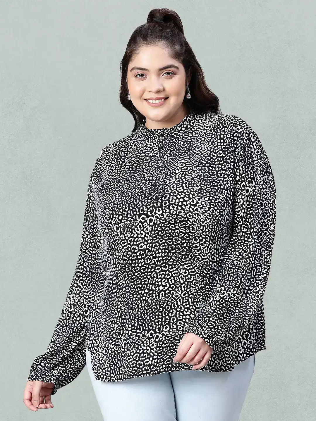 Razing Black Animal Print Plus Size Women Top Stylish