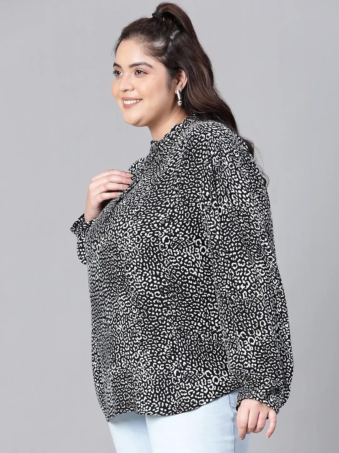 Razing Black Animal Print Plus Size Women Loopy Top Stylish