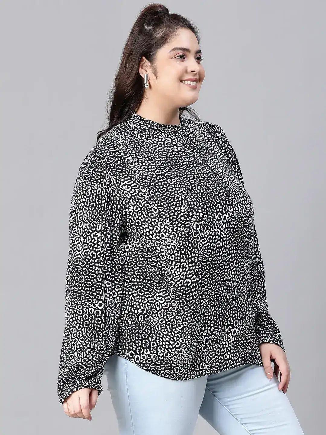 Razing Black Animal Print Plus Size Women Loopy Top Stylish