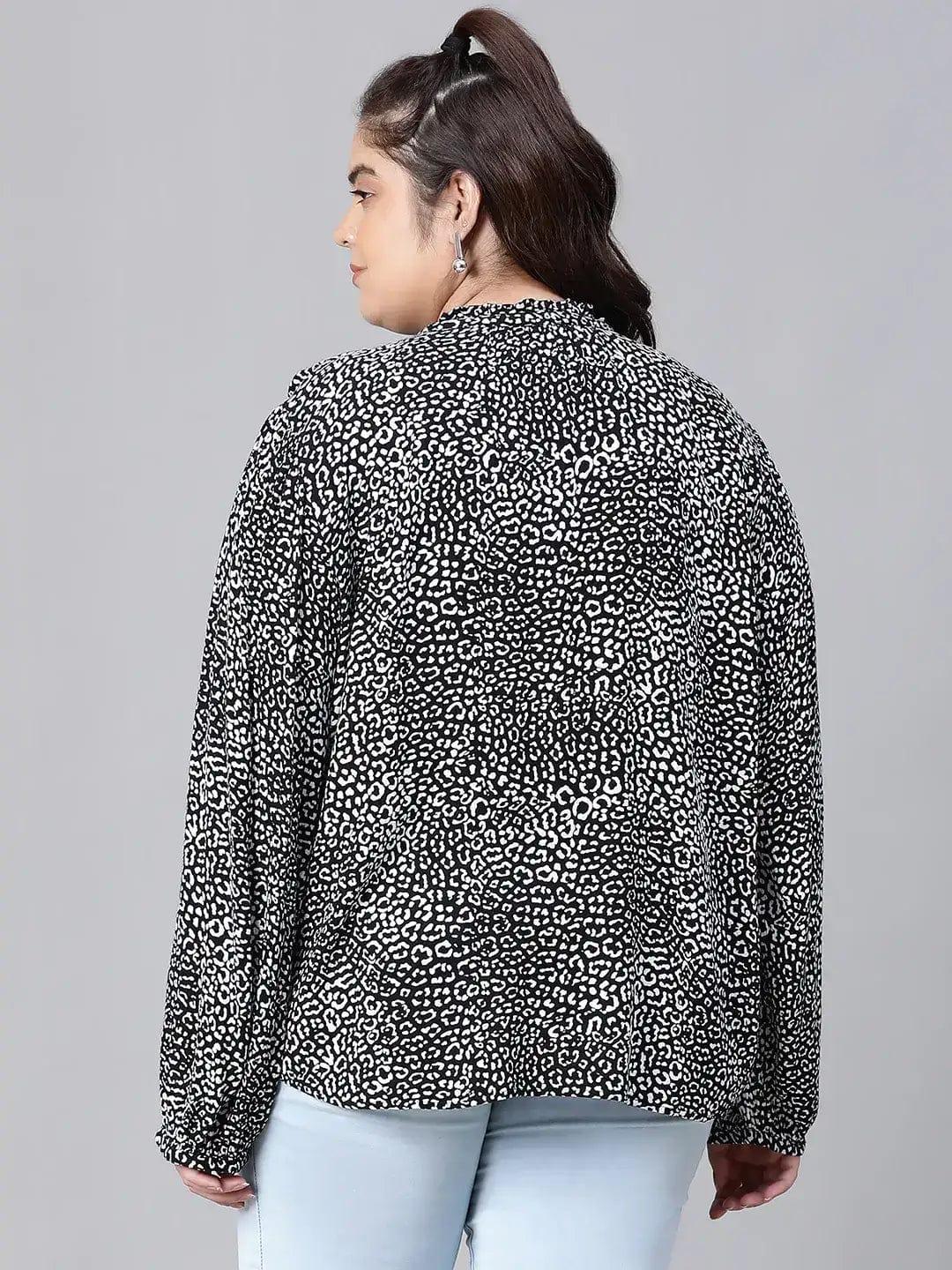 Razing Black Animal Print Plus Size Women Loopy Top Stylish