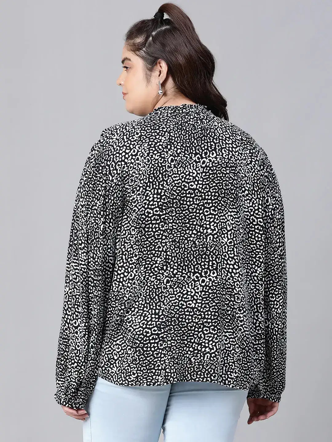 Razing Black Animal Print Plus Size Women Top Stylish