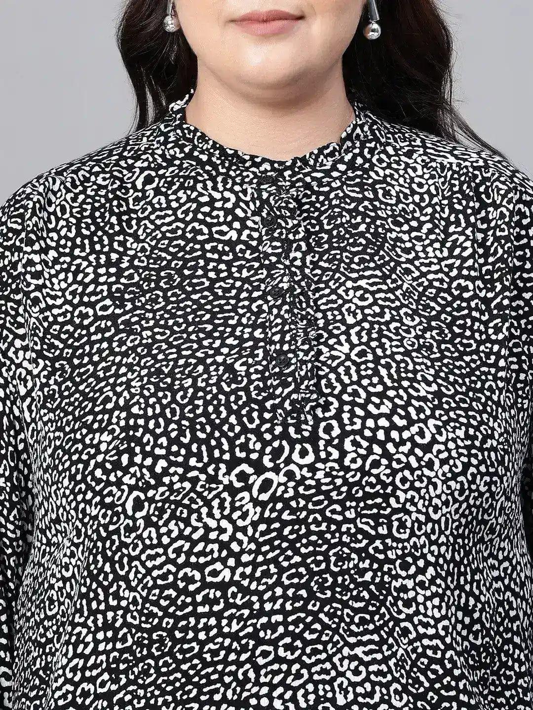 Razing Black Animal Print Plus Size Women Loopy Top Stylish