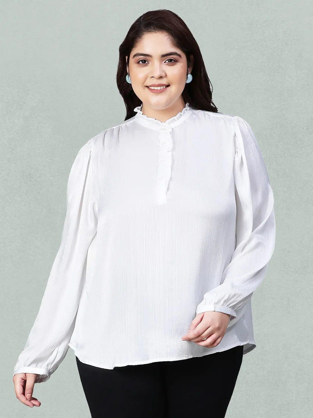 White Buttoned Plus Size Women Loopy Top For Style Now