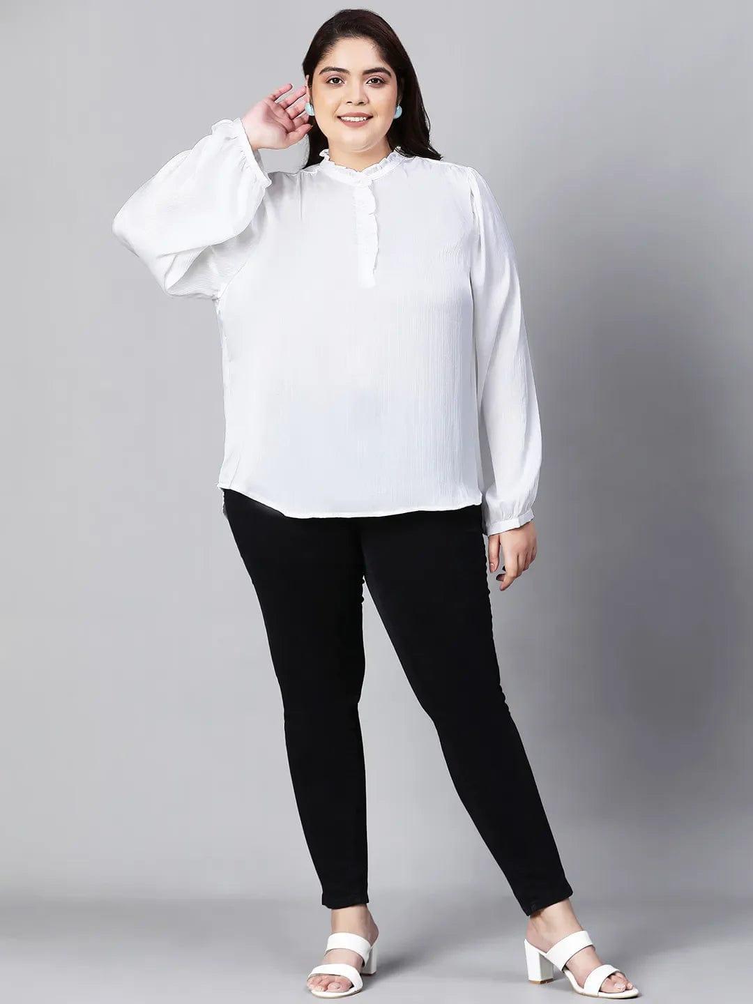 White Buttoned Plus Size Women Loopy Top For Style Now