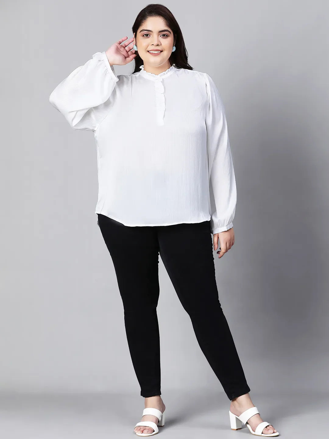 White Buttoned Plus Size Women Top For Style Now