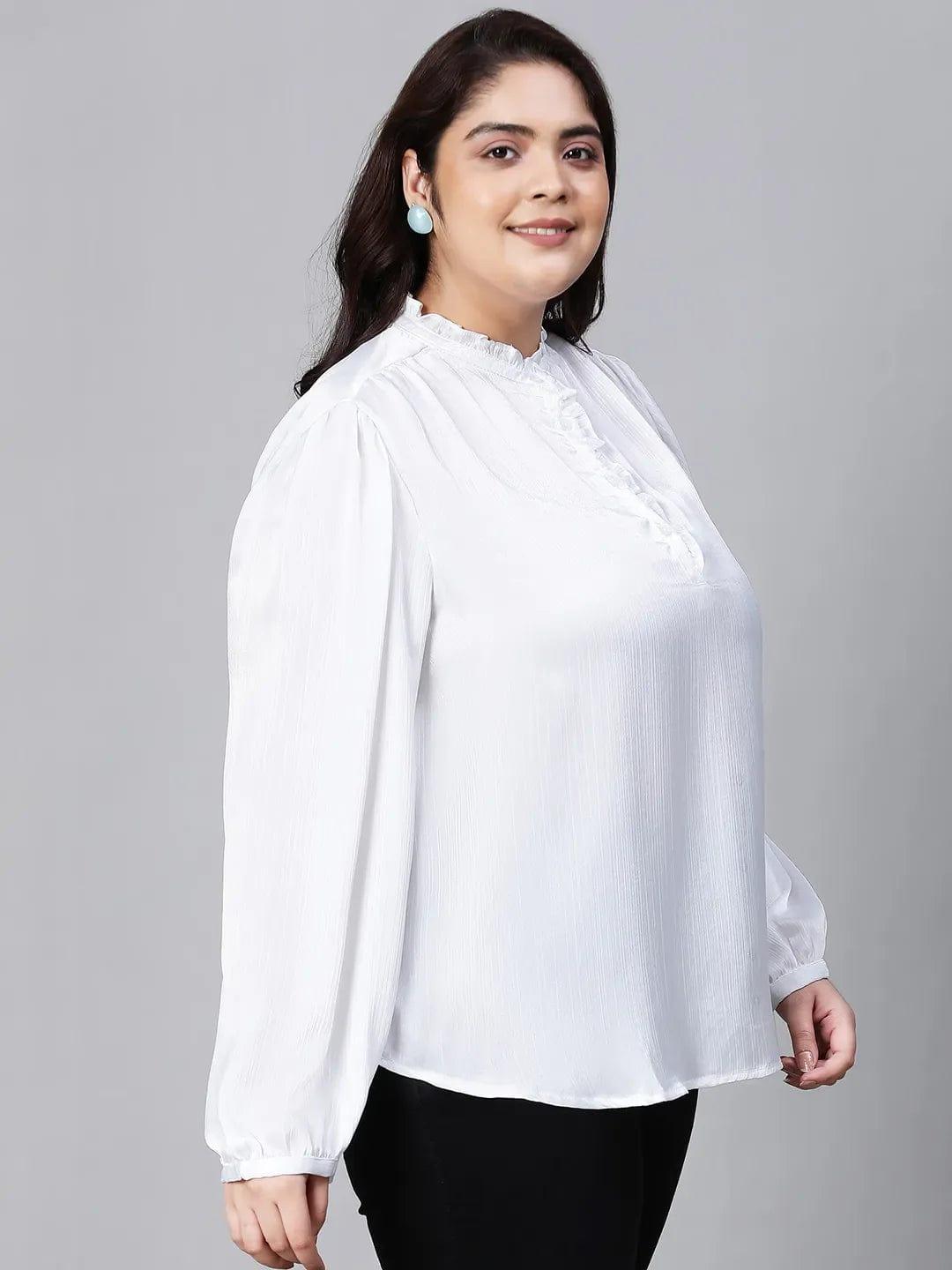 White Buttoned Plus Size Women Loopy Top For Style Now