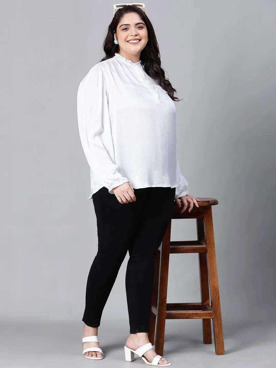 White Buttoned Plus Size Women Loopy Top For Style Now