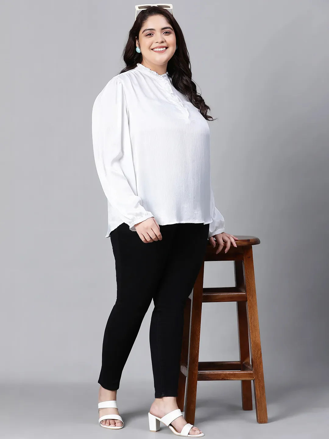 White Buttoned Plus Size Women Top For Style Now