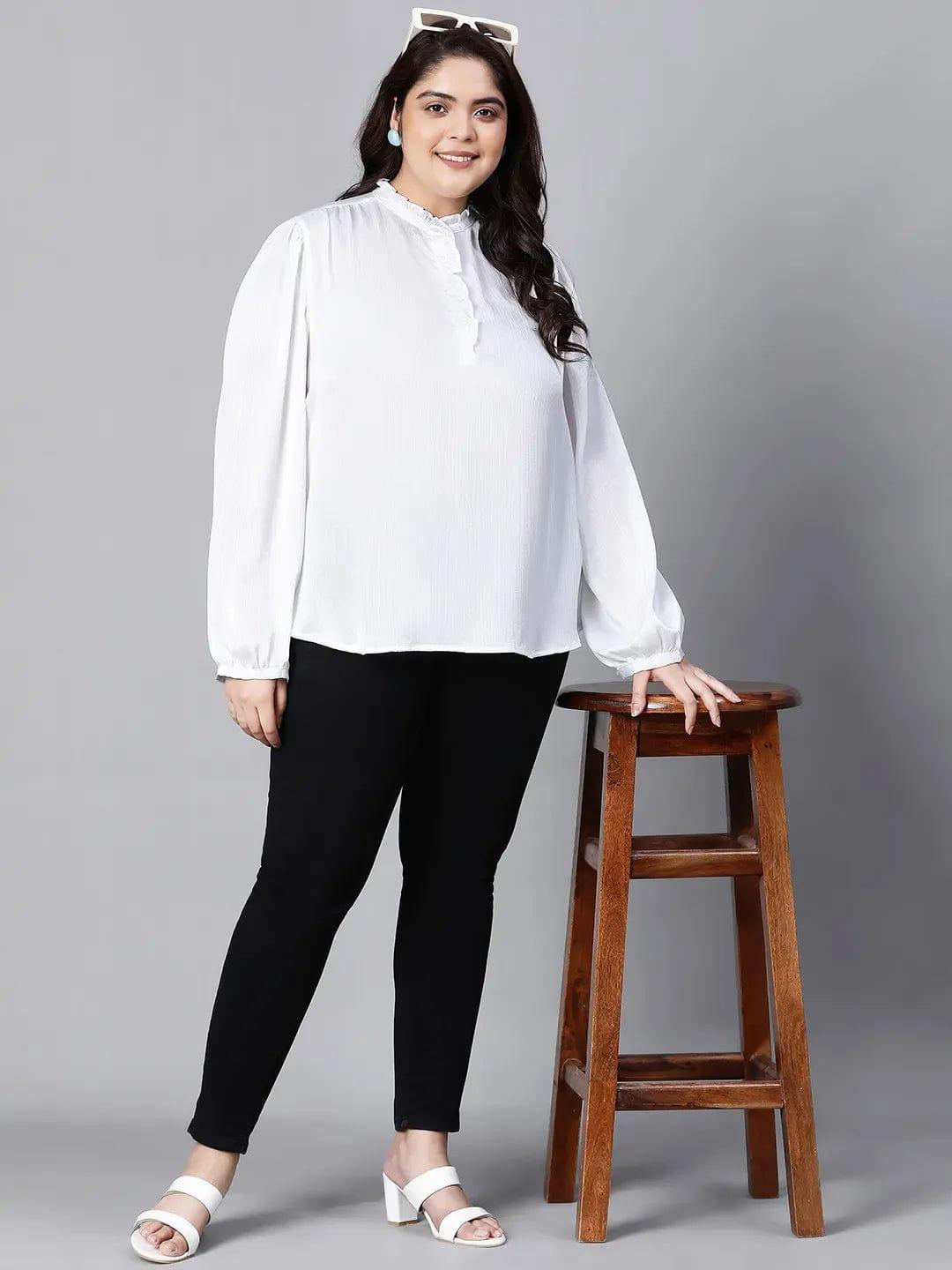 White Buttoned Plus Size Women Loopy Top For Style Now