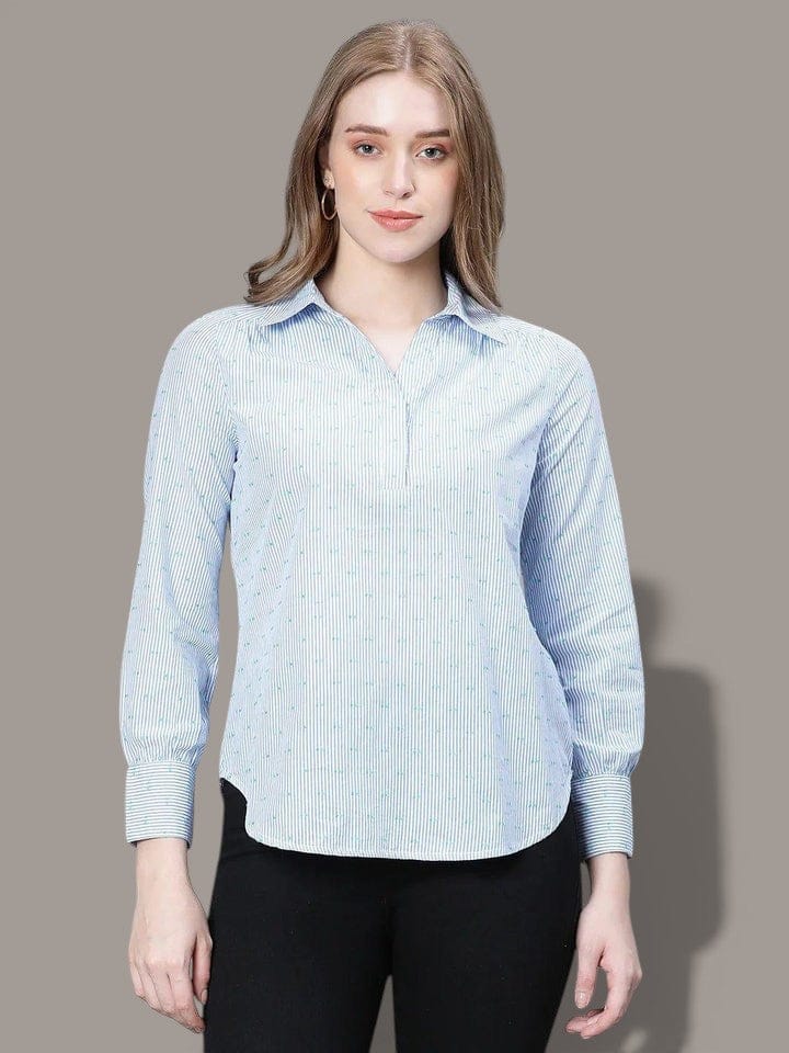 Women's Blue Floral Print Cotton Top