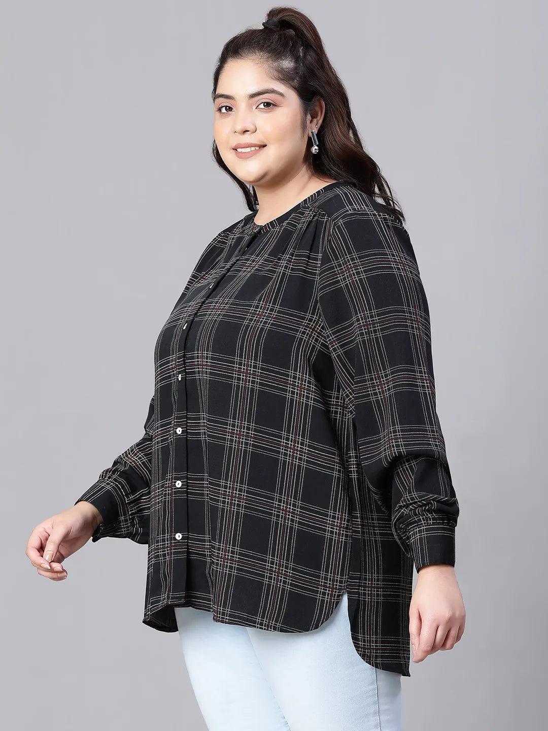 Stately Black Check Print Full Sleeve Plus Size Shirt