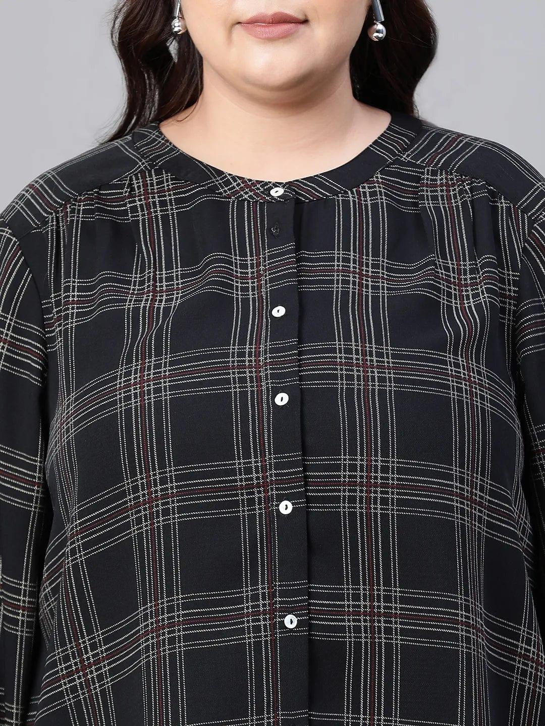 Stately Black Check Print Full Sleeve Plus Size Shirt