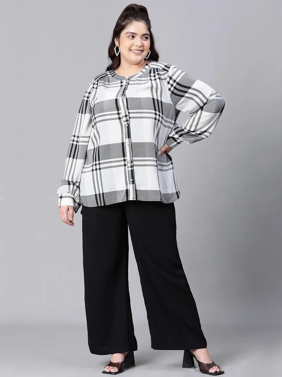 Regal Black Check Print Full Sleeve Plus Size Shirt