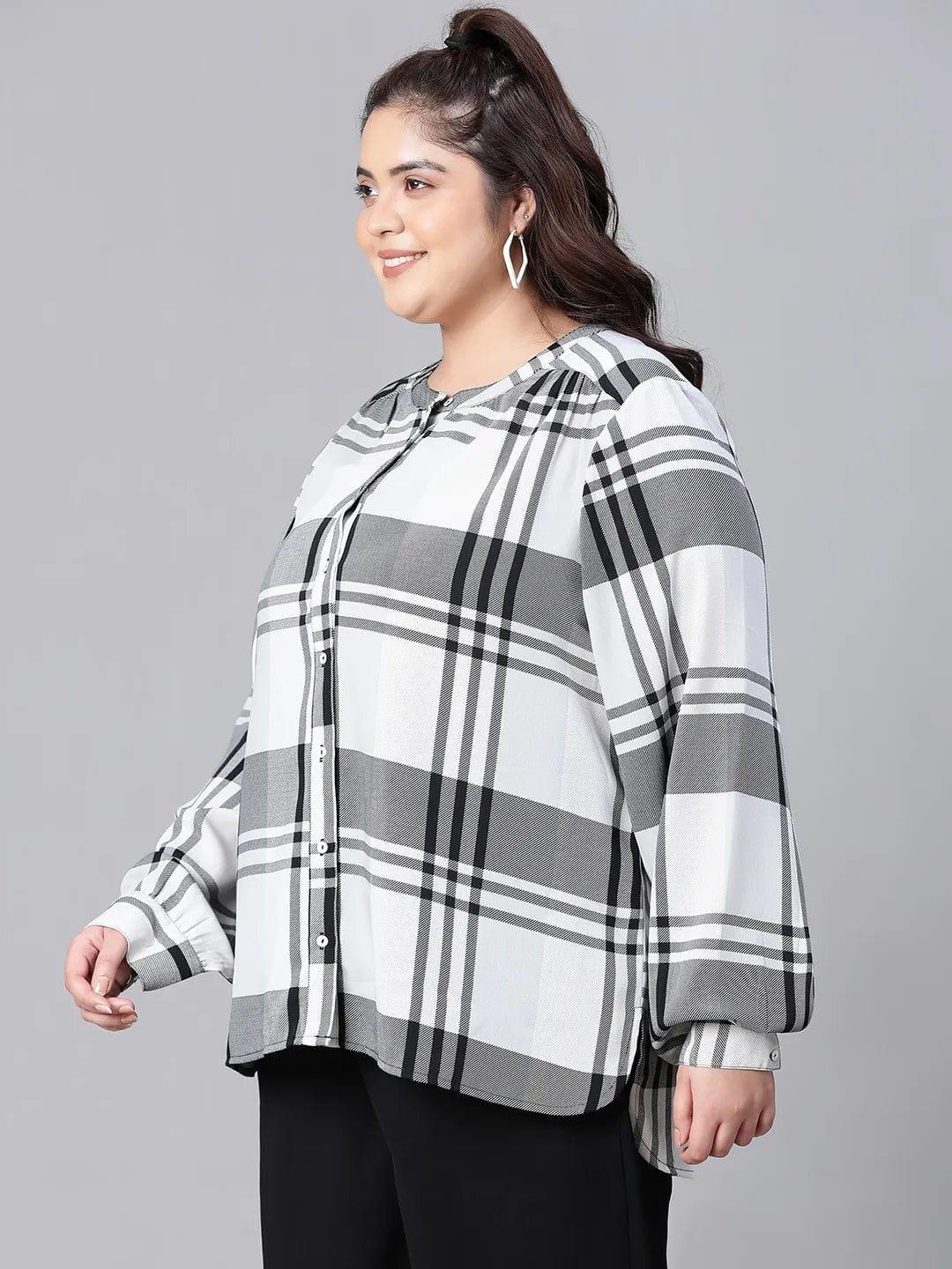 Regal Black Check Print Full Sleeve Plus Size Shirt