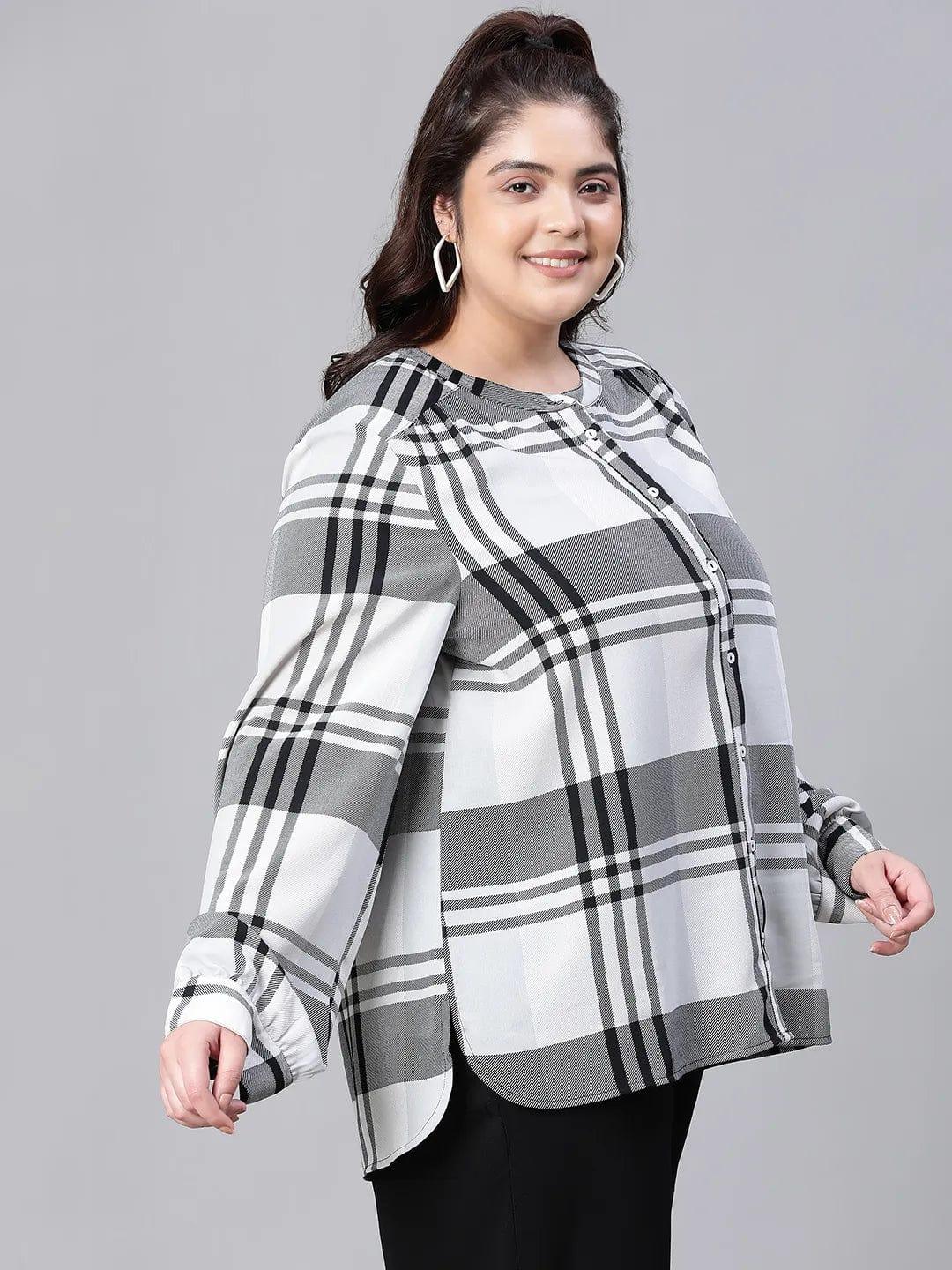 Regal Black Check Print Full Sleeve Plus Size Shirt