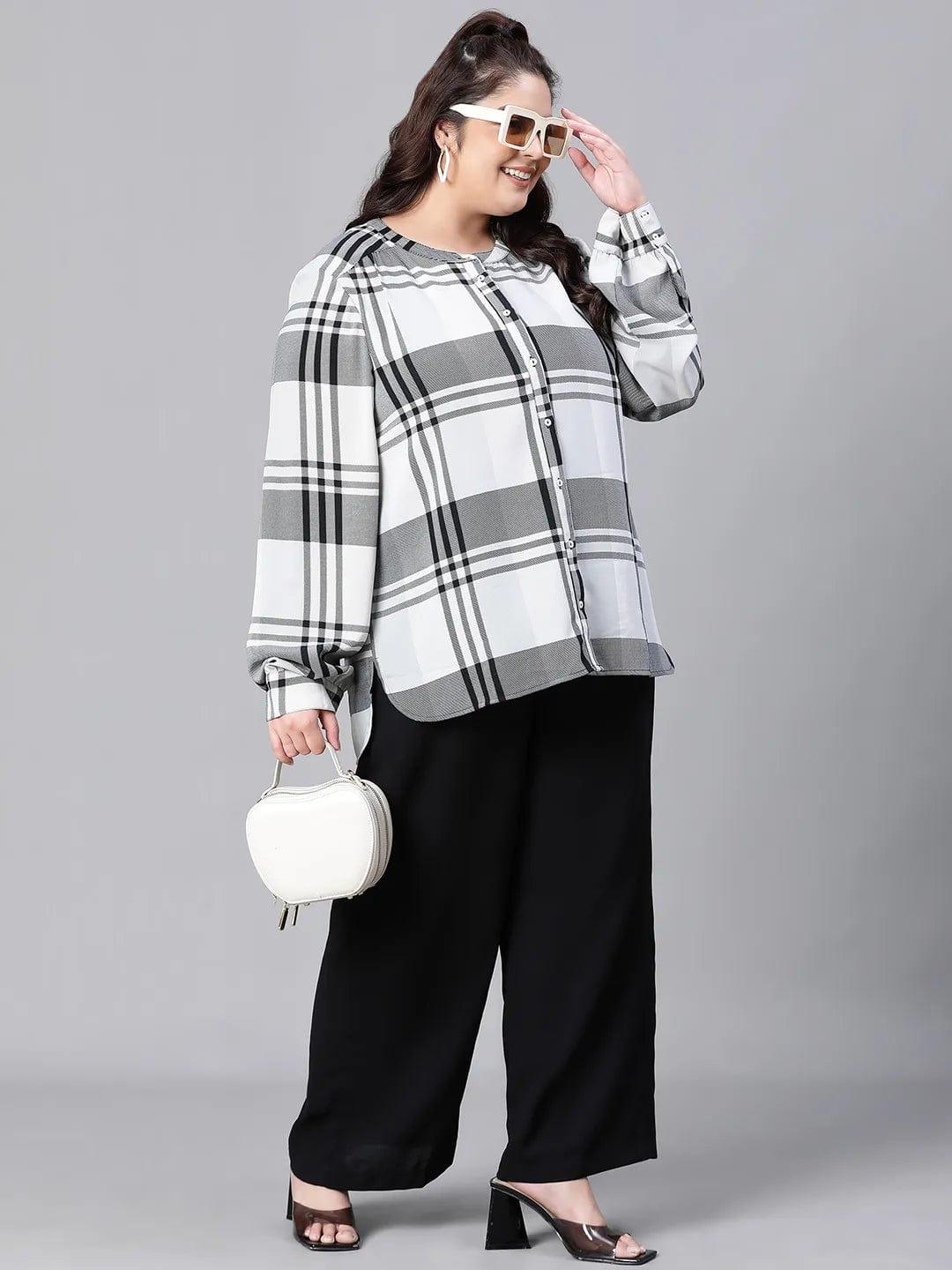 Regal Black Check Print Full Sleeve Plus Size Shirt