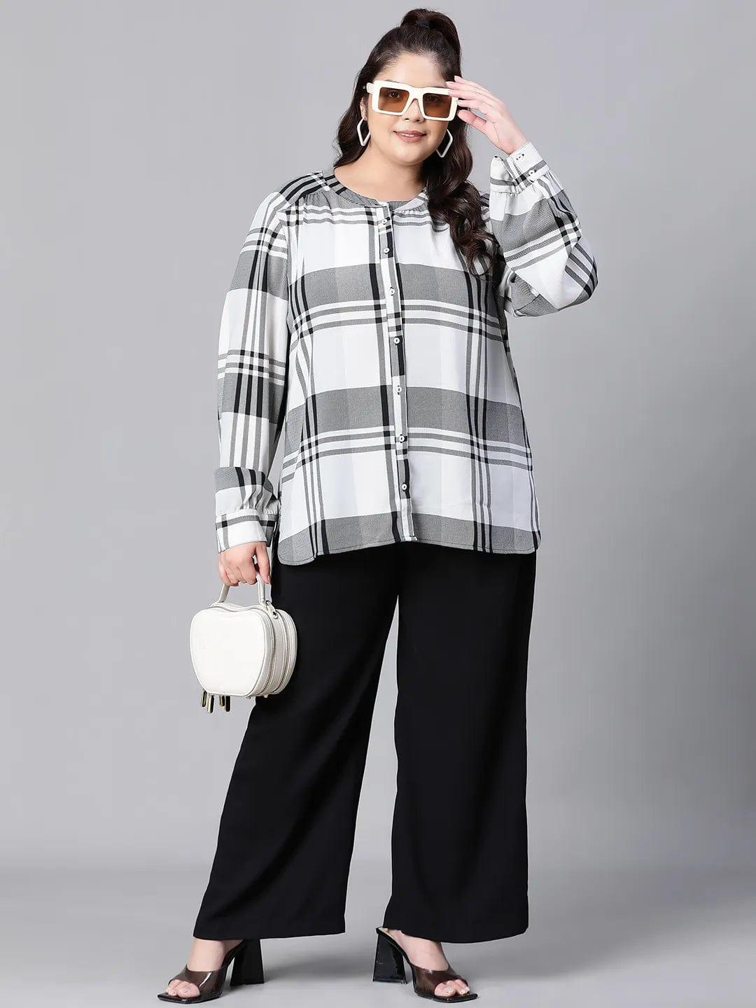 Regal Black Check Print Full Sleeve Plus Size Shirt