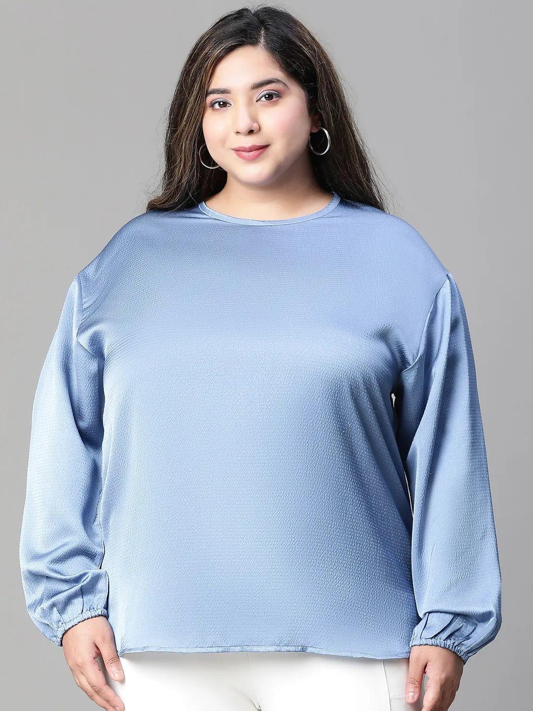 Interesting Blue Long Sleeve Plus Size Women Loopy Top