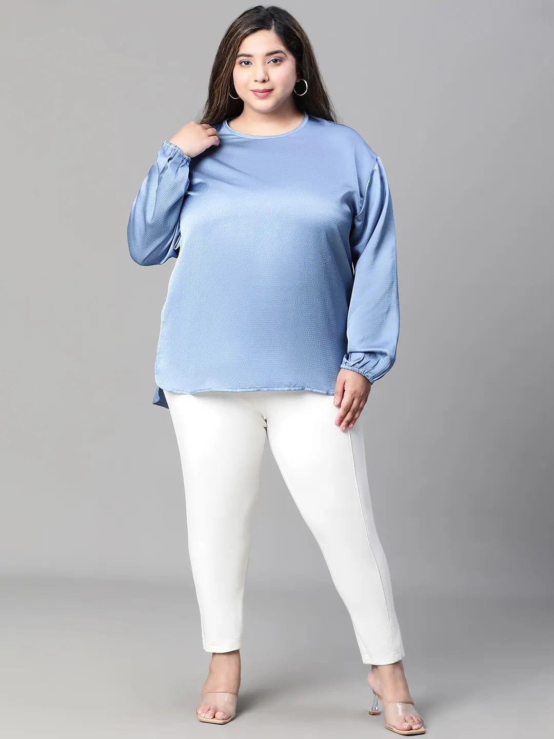 Interesting Blue Long Sleeve Plus Size Women Loopy Top