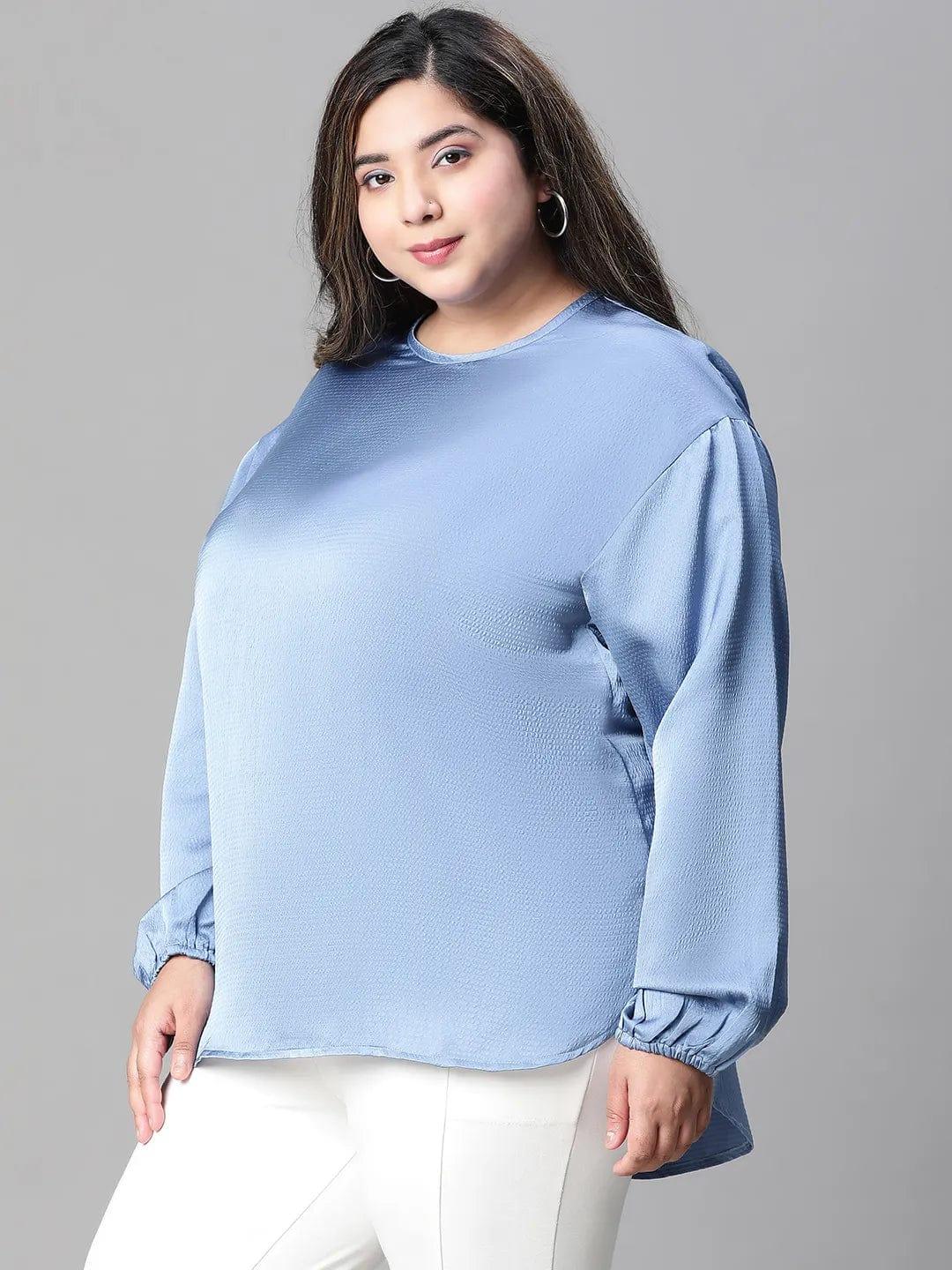 Interesting Blue Long Sleeve Plus Size Women Loopy Top