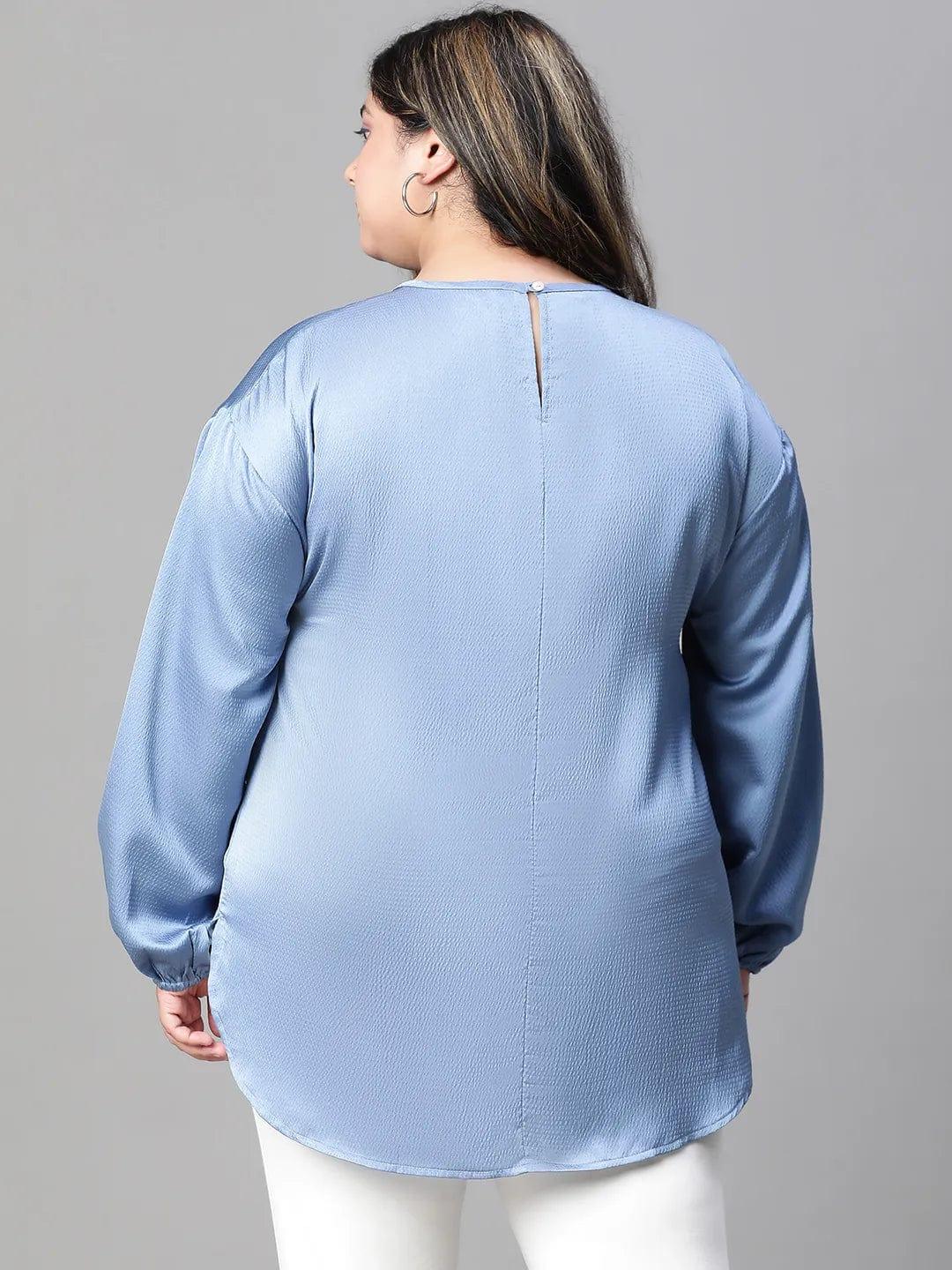 Interesting Blue Long Sleeve Plus Size Women Loopy Top