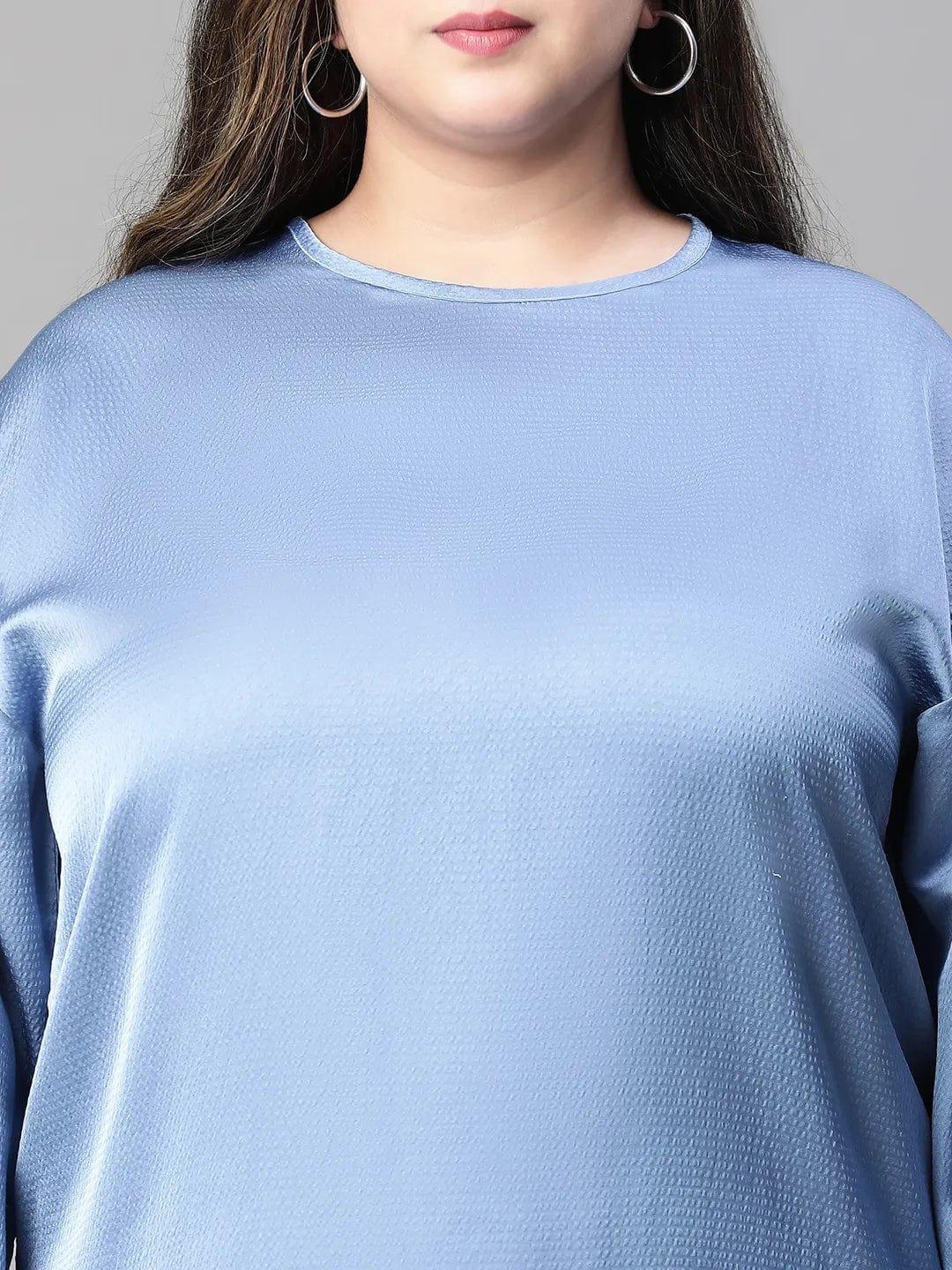 Interesting Blue Long Sleeve Plus Size Women Loopy Top