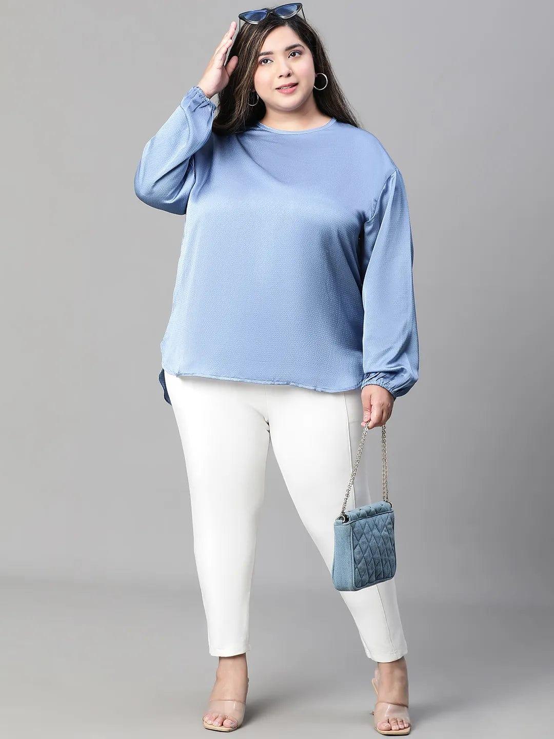 Interesting Blue Long Sleeve Plus Size Women Loopy Top