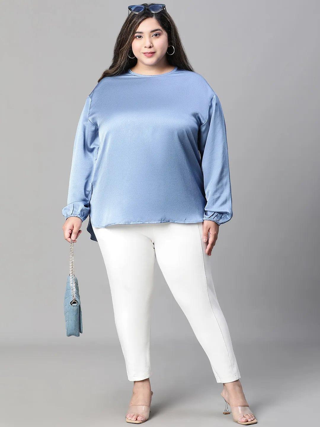 Interesting Blue Long Sleeve Plus Size Women Loopy Top