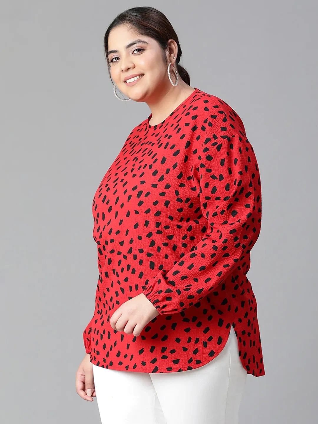 Fascinated Red Animal Print Long Sleeve Plus Size Women Loopy Top