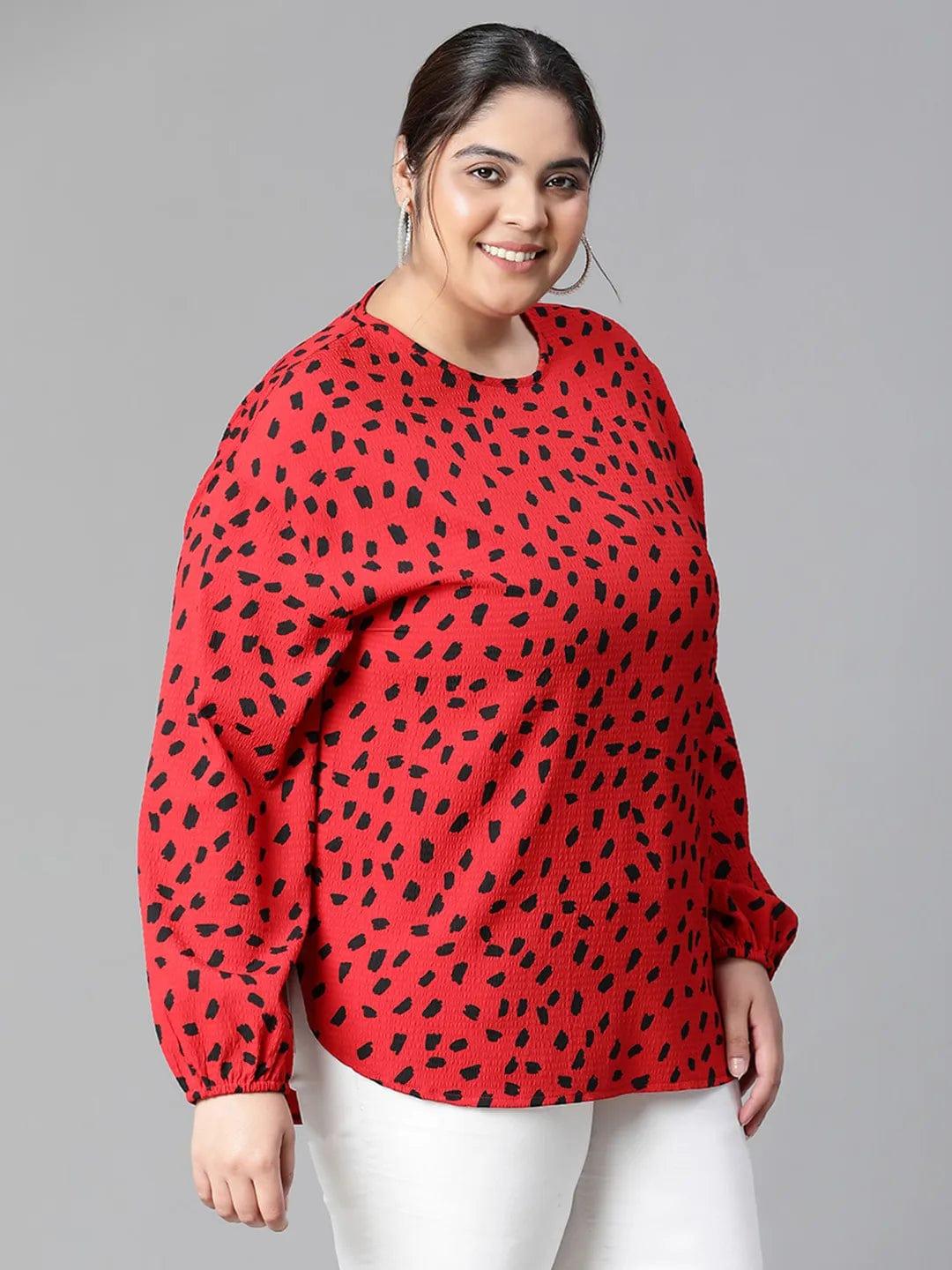 Fascinated Red Animal Print Long Sleeve Plus Size Women Loopy Top