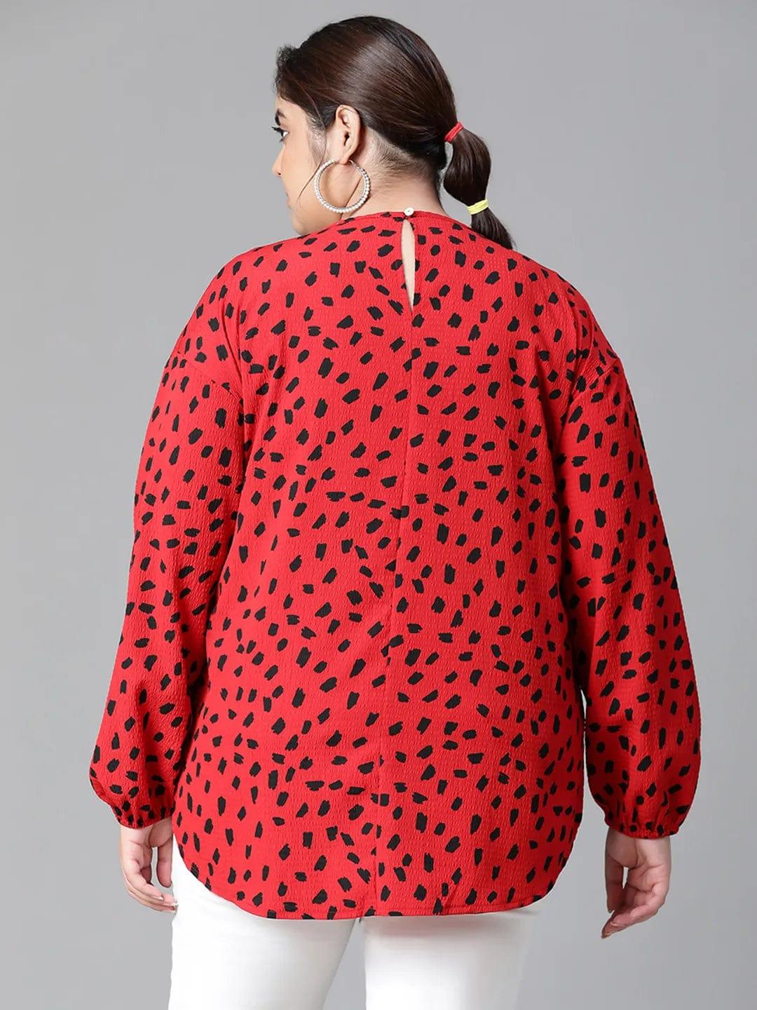 Fascinated Red Animal Print Long Sleeve Plus Size Women Loopy Top