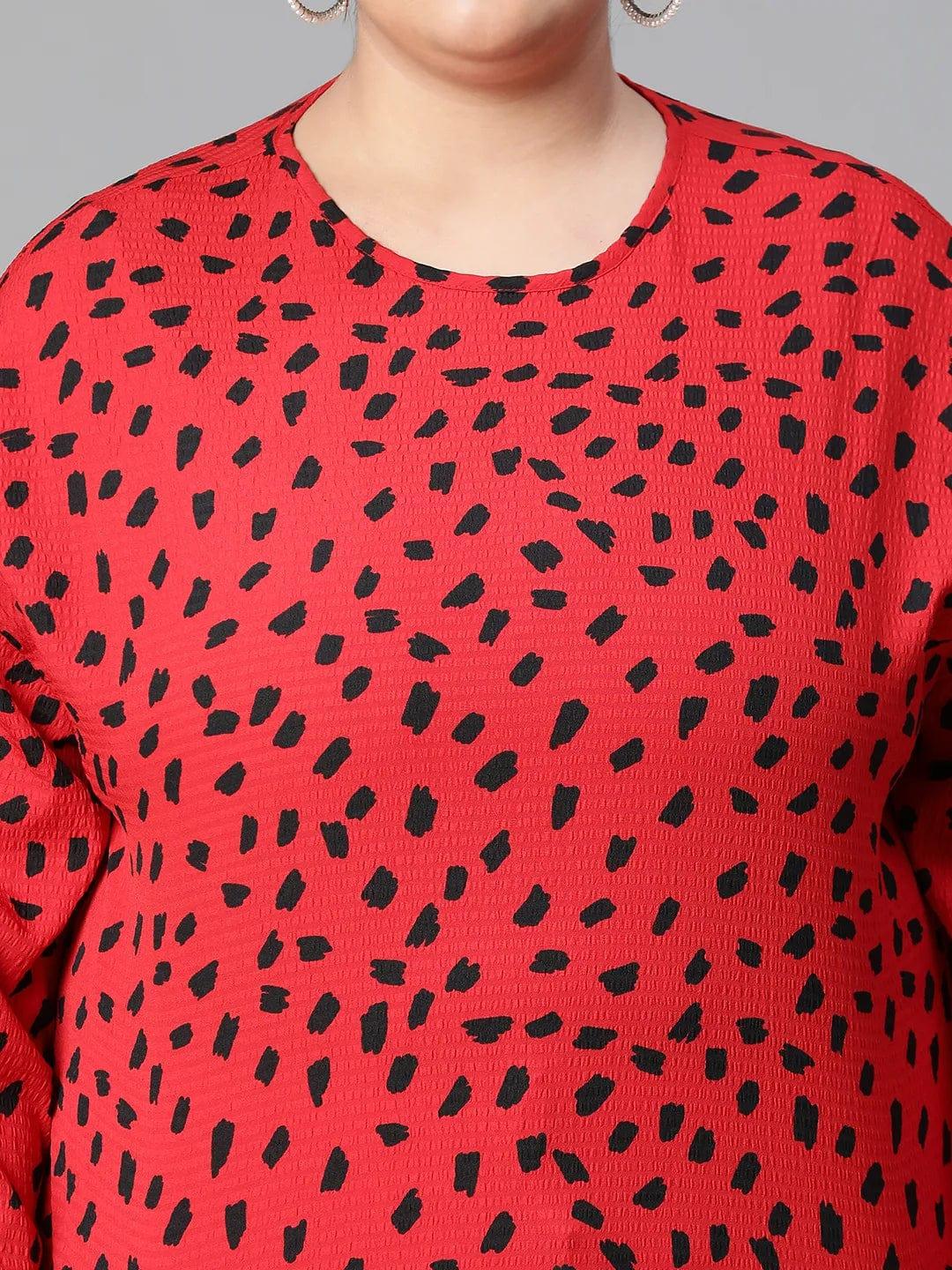 Fascinated Red Animal Print Long Sleeve Plus Size Women Loopy Top